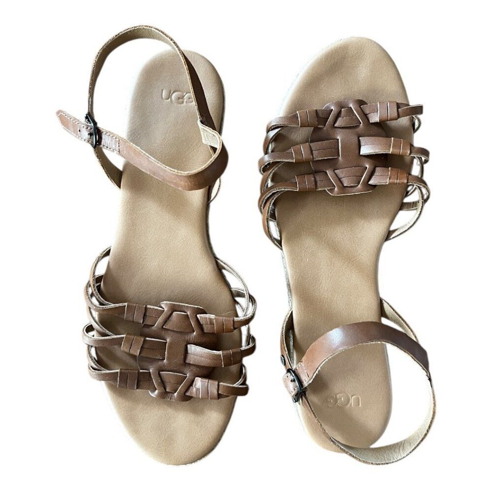 UGG Women’s Leather Sandals Brown Strappy Woven Flat Size 11 NWT/NWB